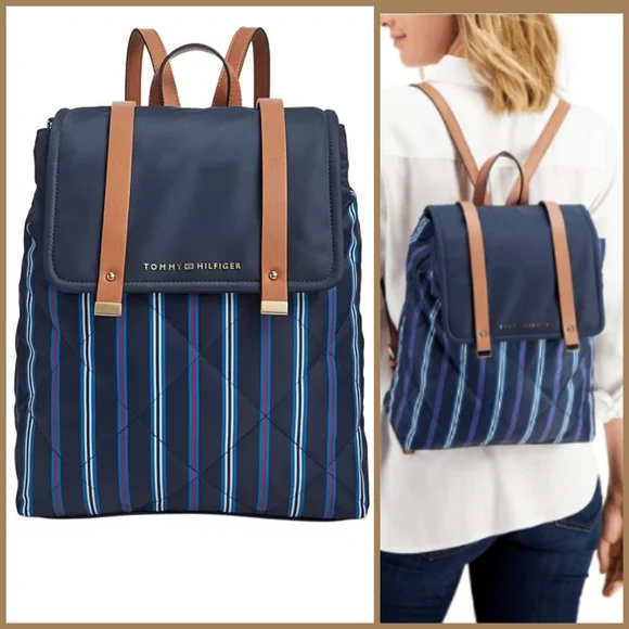 Tommy Hilfiger Nylon Flap Backpack Toggle Drawstring Travel Backpack | Blue | Tommy Hilfiger main image 3